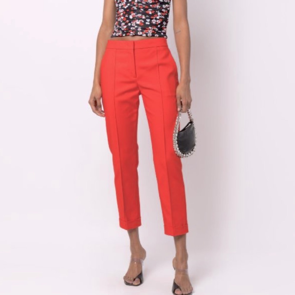 NWT Trina Turk Slim Fit Cropped Chevron Textured Trouser in Coral Size 4